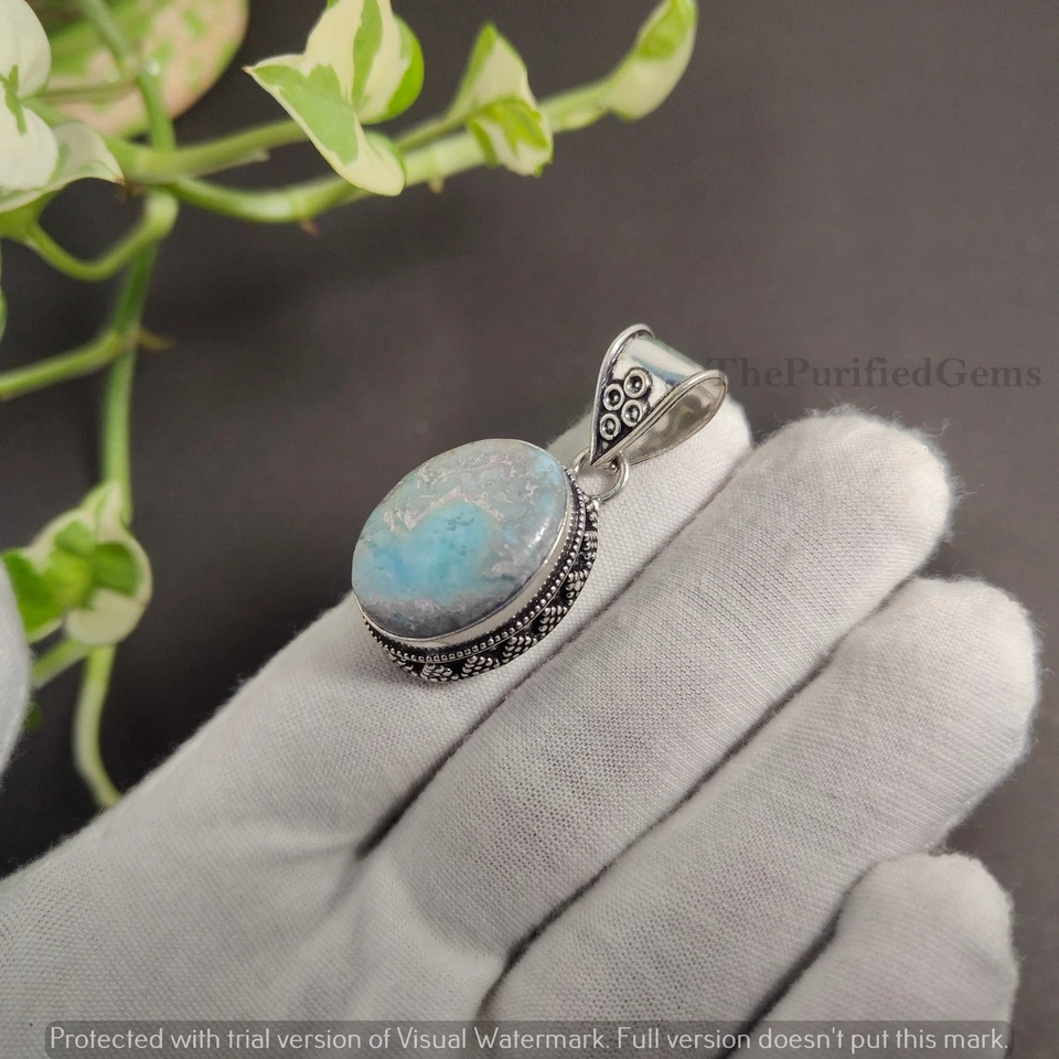 Compre Pingente Vintage Declaração Larimar do Caribe \Joias Antigas \Colar Presente - Imagem 4 de 4