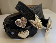 Heart Concho Silver Creek Embossed Tooled Leather Western Belt Women's Black 32
