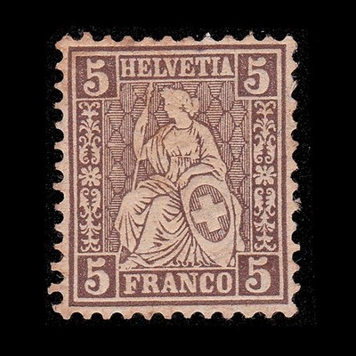 SWITZERLAND. 1862-64. 5c. Dark brown. White Wove Paper MNH SCOTT 43 + GIFT