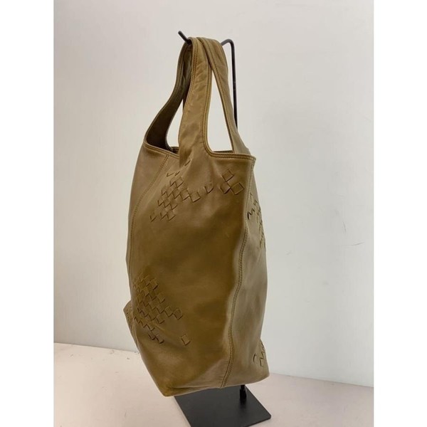 Auth Bottega Veneta Intrecciato Tote Bag Handbag Leather Khaki Made in Italy