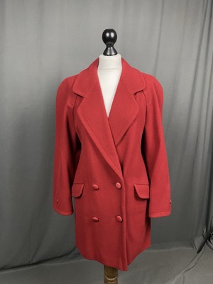 Aquascutum Damen roter zweireihiger langer Erbsenmantel aus Wolle Größe L-XL
