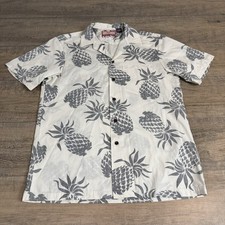 VTG RJC Mens Hawaiian Shirt Size Medium White Cotton Pineapple Made In USA B21