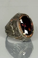 925 Sterling Silver Ruby Men's Ring: Vintage Sword Design, Handcrafted Jewelry