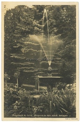 Genuine Postcard fountain Freystadt Lower Silesia Kożuchów Poland used 1932