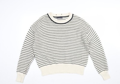 Marks and Spencer Damen Pullover Mehrfarbig L Gestreift Rundhals Baumwolle