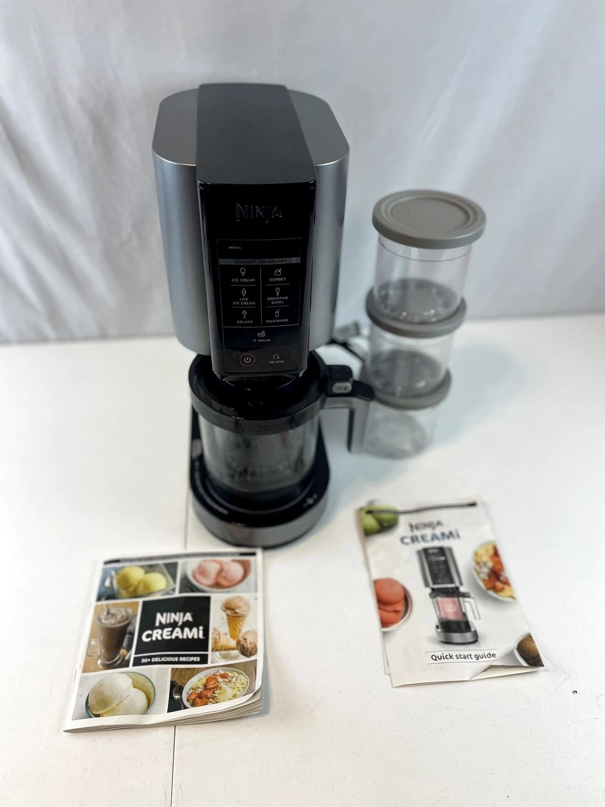 Ninja CREAMi Ice Cream Maker NC301 Silver 3 Pint Bowls 3 Containers Recipe Guide