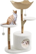 Real Wood Cat Tree Tower Indoor Multi-Level Play Tree Natural Wicker Condo