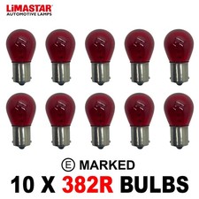10 x 382 R Red Brake Light Indicator Stop Tail Car Bulbs Bulb 12v 21w BAY15S SCC