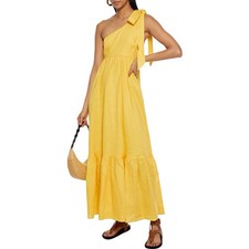 Zimmermann Juliette Dress Yellow One Shoulder Linen Midi Size 1 AU10 US6