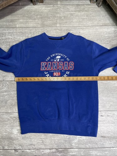 Vintage 90s KU Kansas Jayhawks Blue Crew Neck Sweatshirt Mens Size Medium - Picture 12 of 19