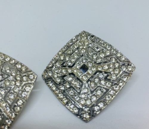 Mid Century Square Rhinestone Clip on Earrings Estate Find For Bride Prom Formal - Picture 6 of 9