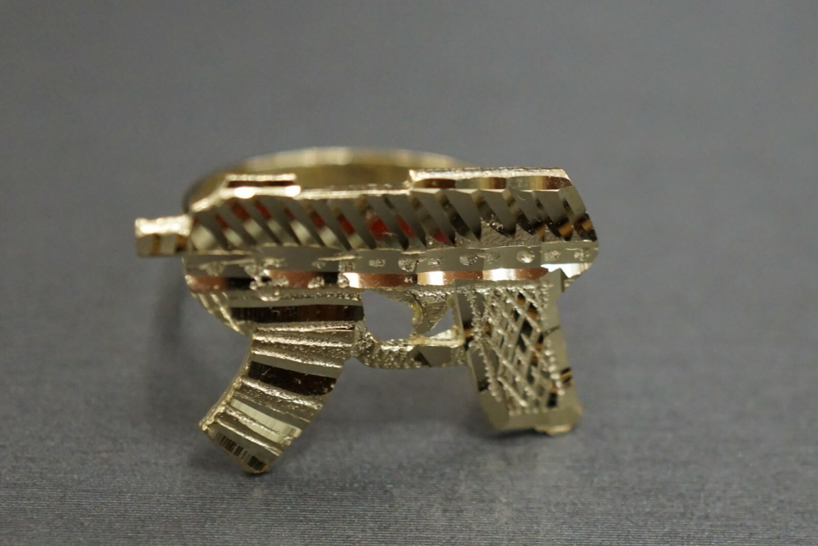 10K Solid Yellow Gold Diamond Cut UZI Machine Gun Ring. Size 8.25 | eBay