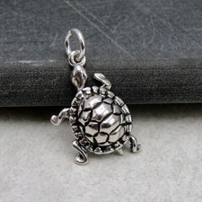 925 Sterling Silver Turtle Charm - 3D Tortoise Charm - Turtle Gift Jewelry