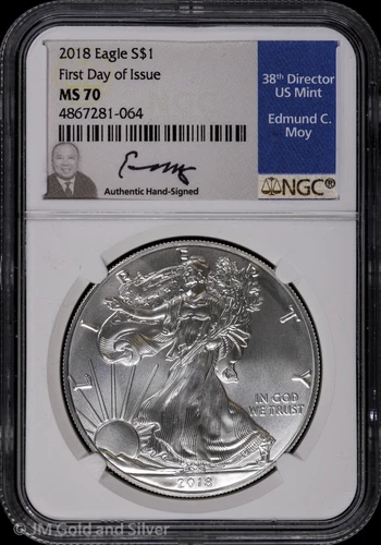 2018 American Silver Eagle NGC MS 70 | FDOI Moy Signed Uncirculated UNC BU