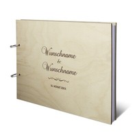 Hochzeit GäStebuch Birke Holzcover Gravur Individuell A4 Quer - Schriftzug