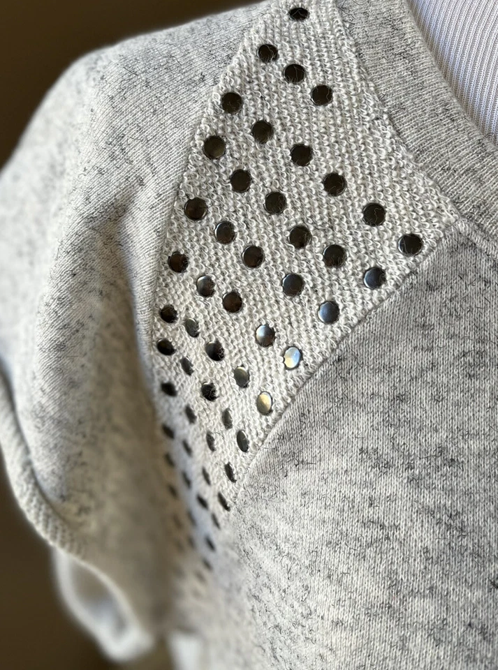 Pam And Gela Cap Sleeve Heather Grey Cotton Sweatshirt w/Studs **Size Large EUC - Image 2 of 4