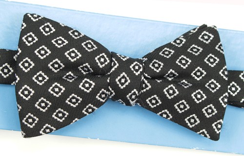 NEW MENS COUNTESS MARA SQUARE NEAT PRE-TIED BLACK BOW TIE - Picture 2 of 2