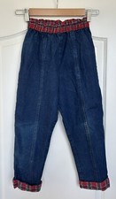Vtg 90s OshKosh Girls Jeans Rollup Kids Size 6 Plaid Contrast Blue Denim USA
