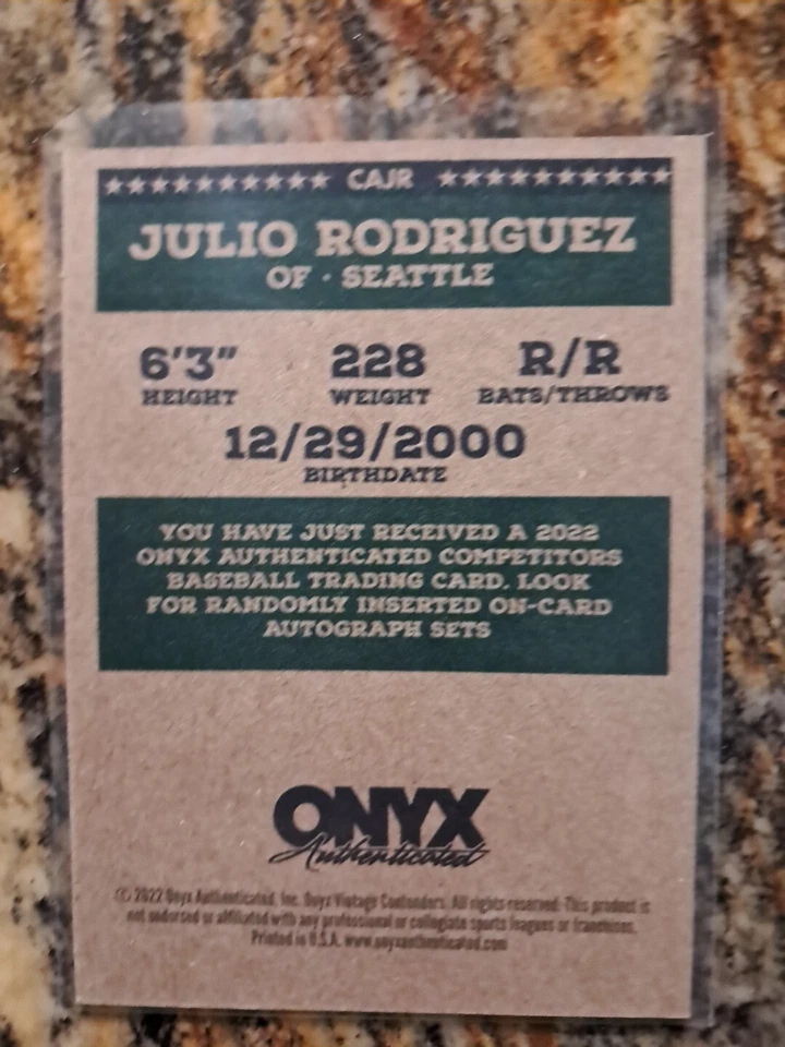 2022 Onyx Vintage Competitors - Autographs #CAJR Julio Rodriguez (AU, RC) - Image 2 of 2