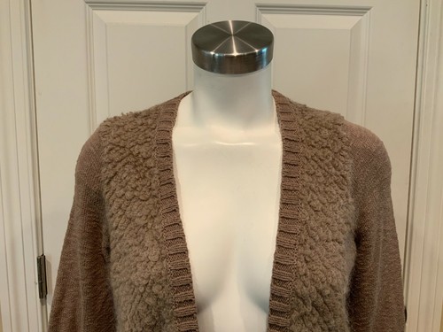 Sleeping On Snow Light Brown Knit W/ Boiled Wool Front Panels Cardigan, Size XS - Picture 2 of 7