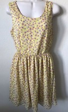 Moon Yellow Floral Scoop Neck Sleeveless Lined Elastic Waist Women's Dress SZ S