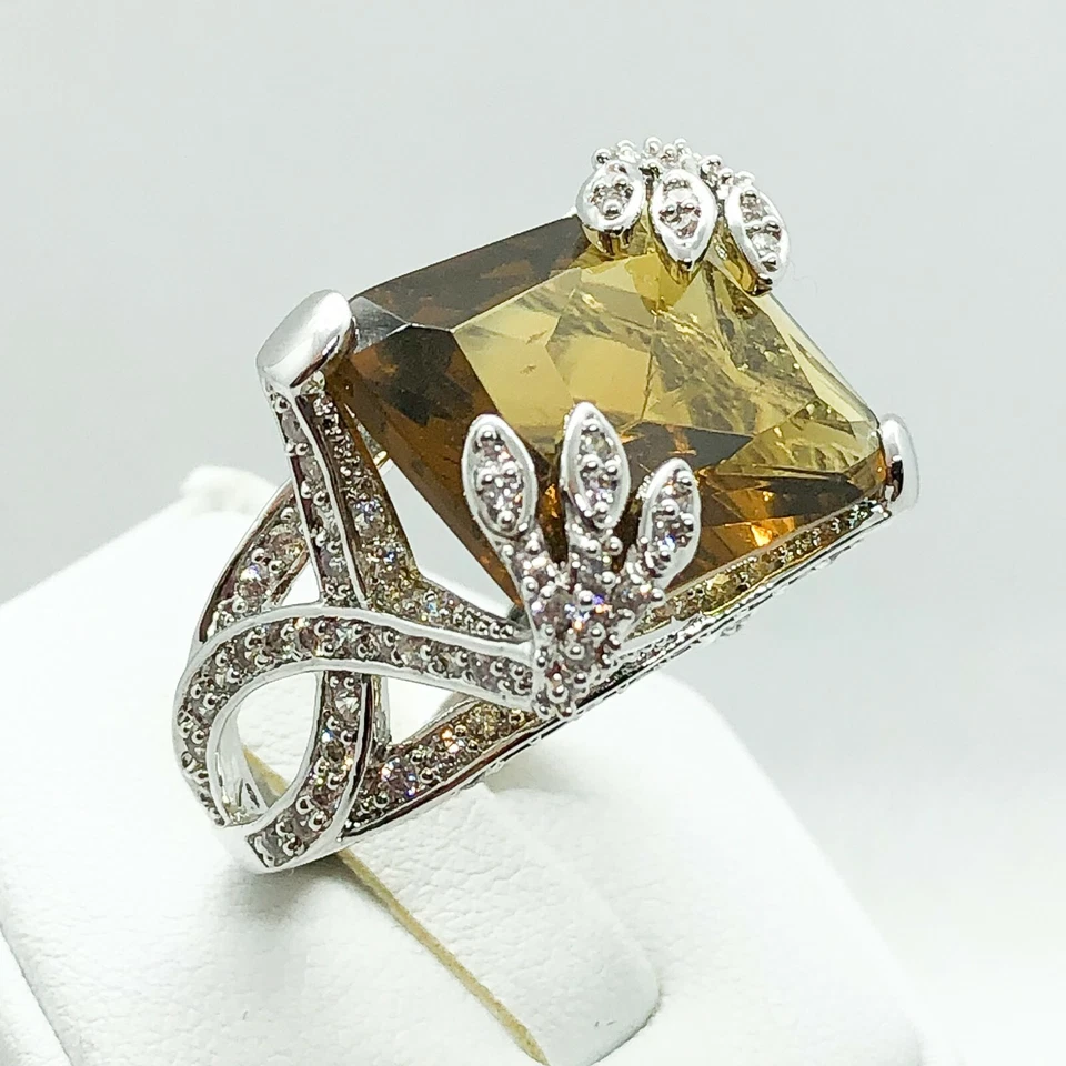 R3844-2 Mujeres Moda Joyería Blanco Amarillo Plato Peridoto Cóctel Anillo Regalo Foto 4 de 4