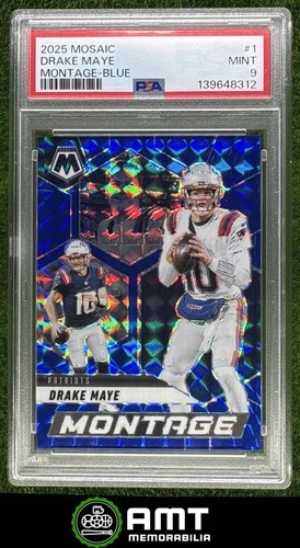 Drake Maye PSA 9 2025 Panini Mosaic 91/99 Montage Blue New England Patriots 8312