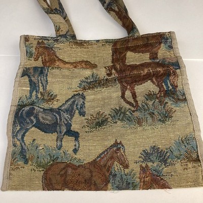 Vintage Equestrian Southwestern Horse Tapestry Tote Shoulder Bag READ
