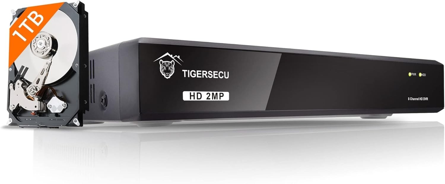 HD 1080P 8 Channel DVR Security Recorder with 1TB Hard Drive