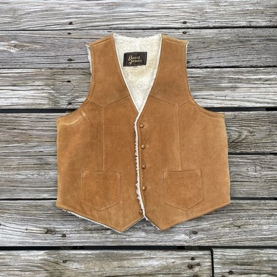 VTG David james shearling leather vest men s size 44r brown