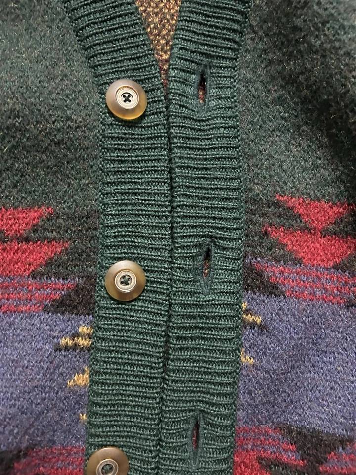 Vintage Wool Cardigan Sweater Aztec Southwestern Native American RRL Style L - Image 3 of 4