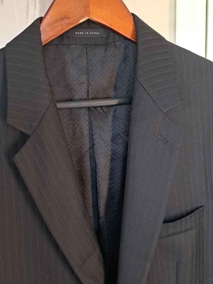 Alfani Mens 42L Black Pinstripe Two-Button Wool Cashmere Blazer Jacket - Image 2 of 4