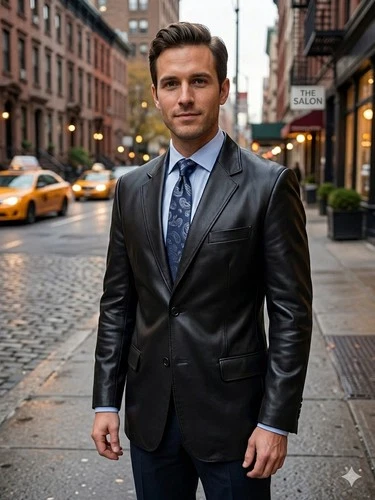 Vtg J. Ferrar Men's Black Genuine Leather Blazer Jacket Two-Button Coat Size M - product listing photo