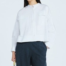 NEW Scoop white cropped oversized crew neck button down lightweight jacket Sz L