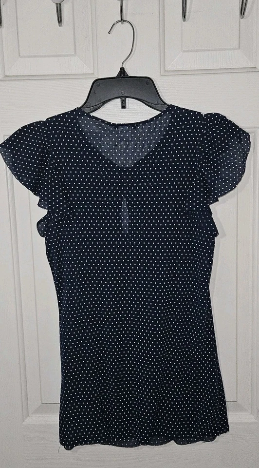 Винтажный Y2K лилия белый верхний синий горошек необработанный кромки 90-х гранж панк-рок группы M - Изображение 4 из 4