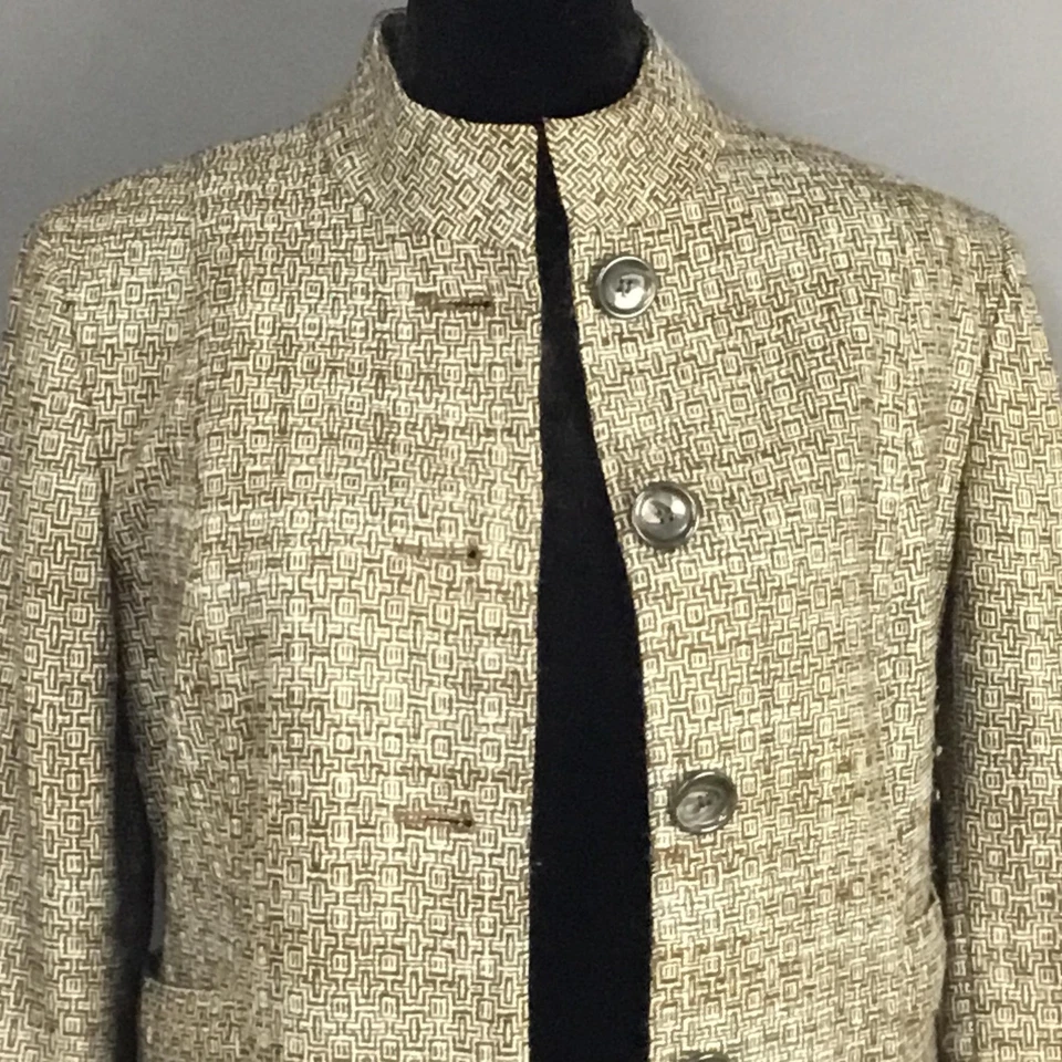 Jones New York Coat Womens 14 Brown Tan Wool Stand Collar Button Front Made USA - Image 3 of 4