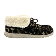 Womens 8 Hey Dude Britt Abstract Tan Leopard Faux Fur Lined Fold-Down Booties