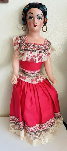 VTG 1930's  Mexican Folk Art Porcelain Souvenir Doll Handmade 17" Doll RARE