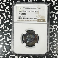 1913 Germany Bavaria 20 Mark Karl Goetz Pattern NGC PR62BN Lot#G1317 Proof!