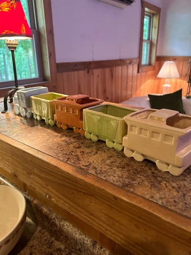 Antique USA Pottery Shawnee Nursery Train, 5 pieces, Rare MCM