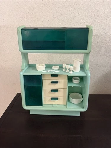 Vintage 1978 Barbie Dream Furniture Collection Dining Buffet China Cabinet, Blue
