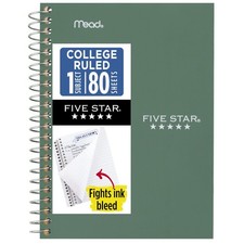 Spiral Notebook, 1 Subject, College Ruled Paper, 4-3/8" X 7", Personal Size, 80