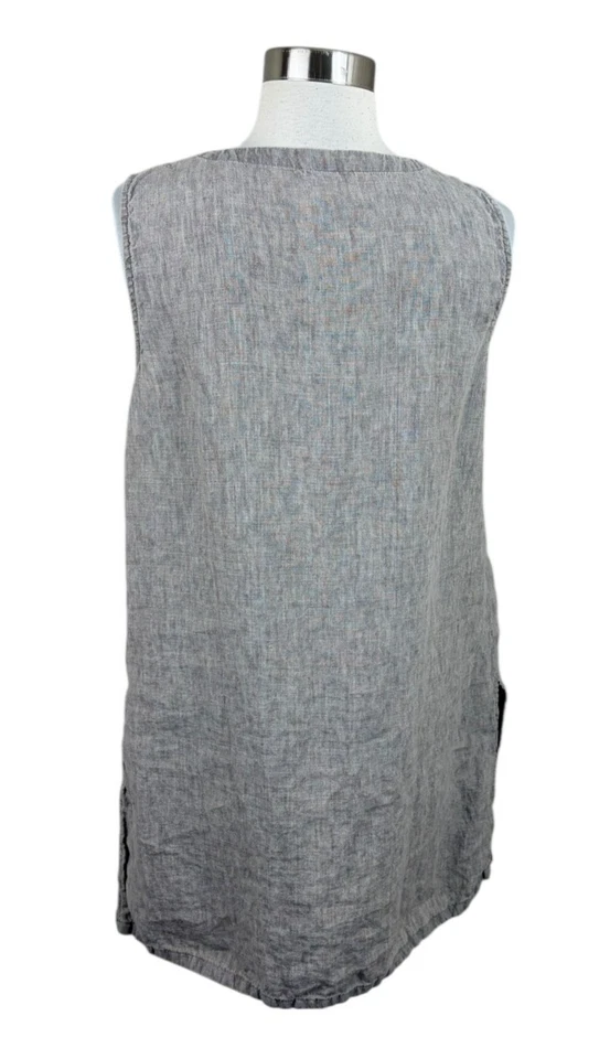 Eileen Fisher Neutral Brown Button Linen Vest Jumper Pockets Size M Lagenlook - Image 3 of 4