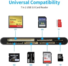7-in-1 USB-C Multi Card Reader for SD, CF, Micro SD, XD, MS - Universal Hub