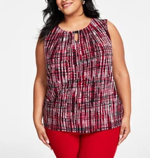 Kasper Plus Size Graphic Print Sleeveless Blouse MSRP $59