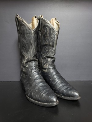 Tony Lama Vintage Full Quill Ostrich Black Western Cowboy 
