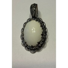 Carolyn Pollack Sterling Silver White Oval Stone Filigree Enhancer Pendant 925