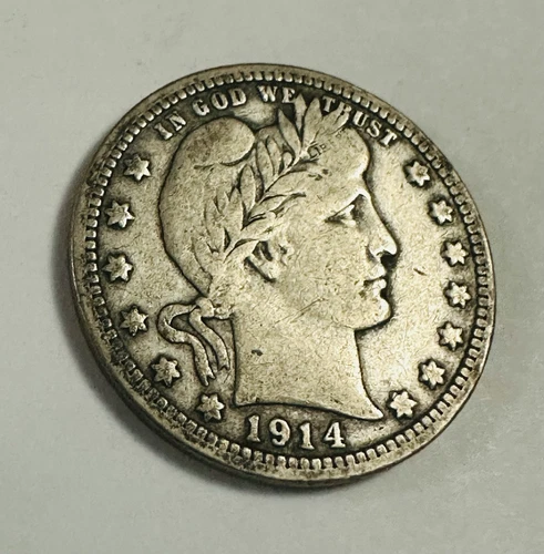 1914-P Barber Quarter, VF-XF Details As Pictured Better Date # BSQ 1914-P VF-XF