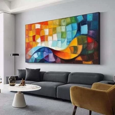 Abstract Hand painted Oil Painting Custom Living Room Decoration Hanging Blue