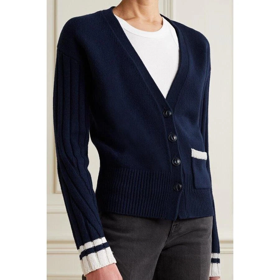 RAG & BONE Navy & White Serena Button Front V-Neck Cardigan Sweater MEDIUM $295 - Image 2 of 4
